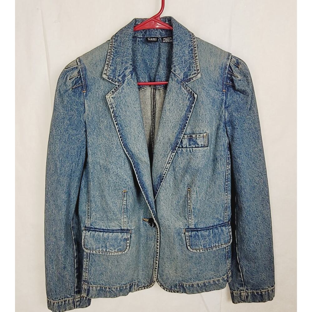 New Cami International puff shoulder denim blazer jacket size 6 Western Y2K